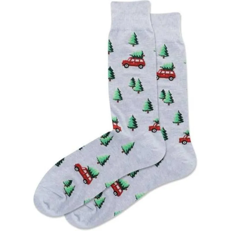 "Christmas Tree Car" Cotton Crew Socks by Hot Sox made by Hot Sox