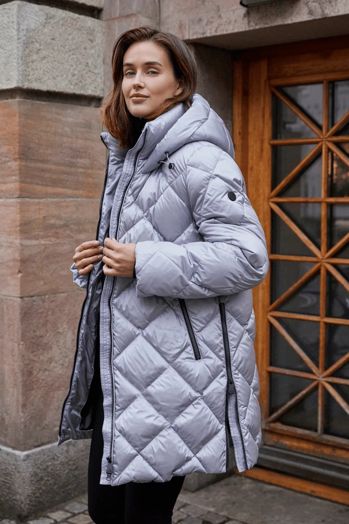 KARMA Diamond Quilted Down Coat 2663O sold by Lornes Coats