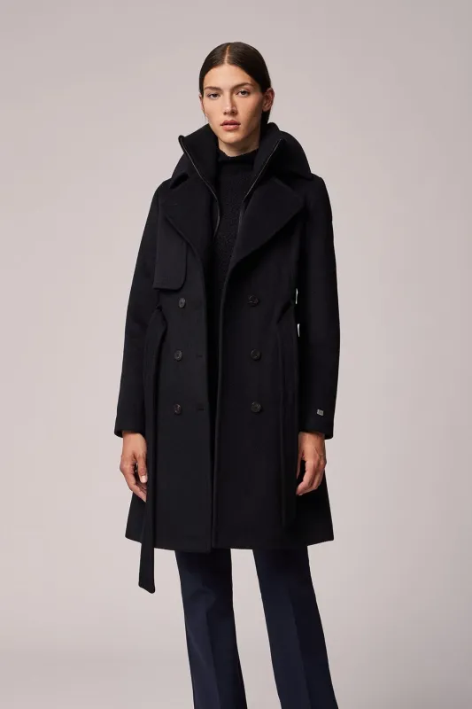 FABIANNE Trench-Style Wool Coat with High Napoleon Collar sold by Lornes Coats
