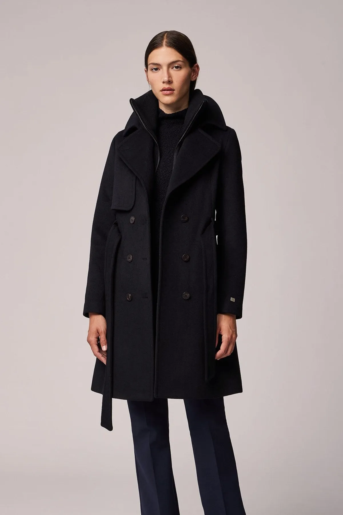 FABIANNE Trench-Style Wool Coat with High Napoleon Collar sold by Lornes Coats