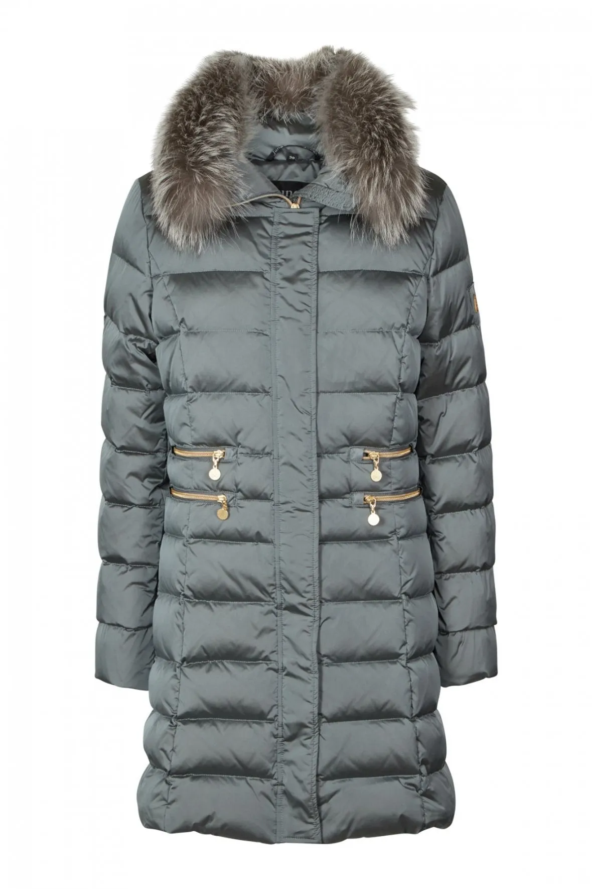 Down Mid-Length Coat with Silver Fox Fur Trim 2850 sold by Lornes Coats