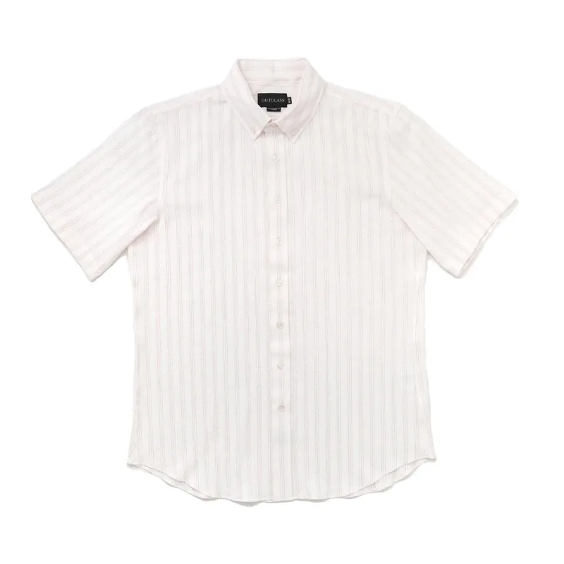 Salmon Stripe Seersucker Shirt sold by Stomping Ground