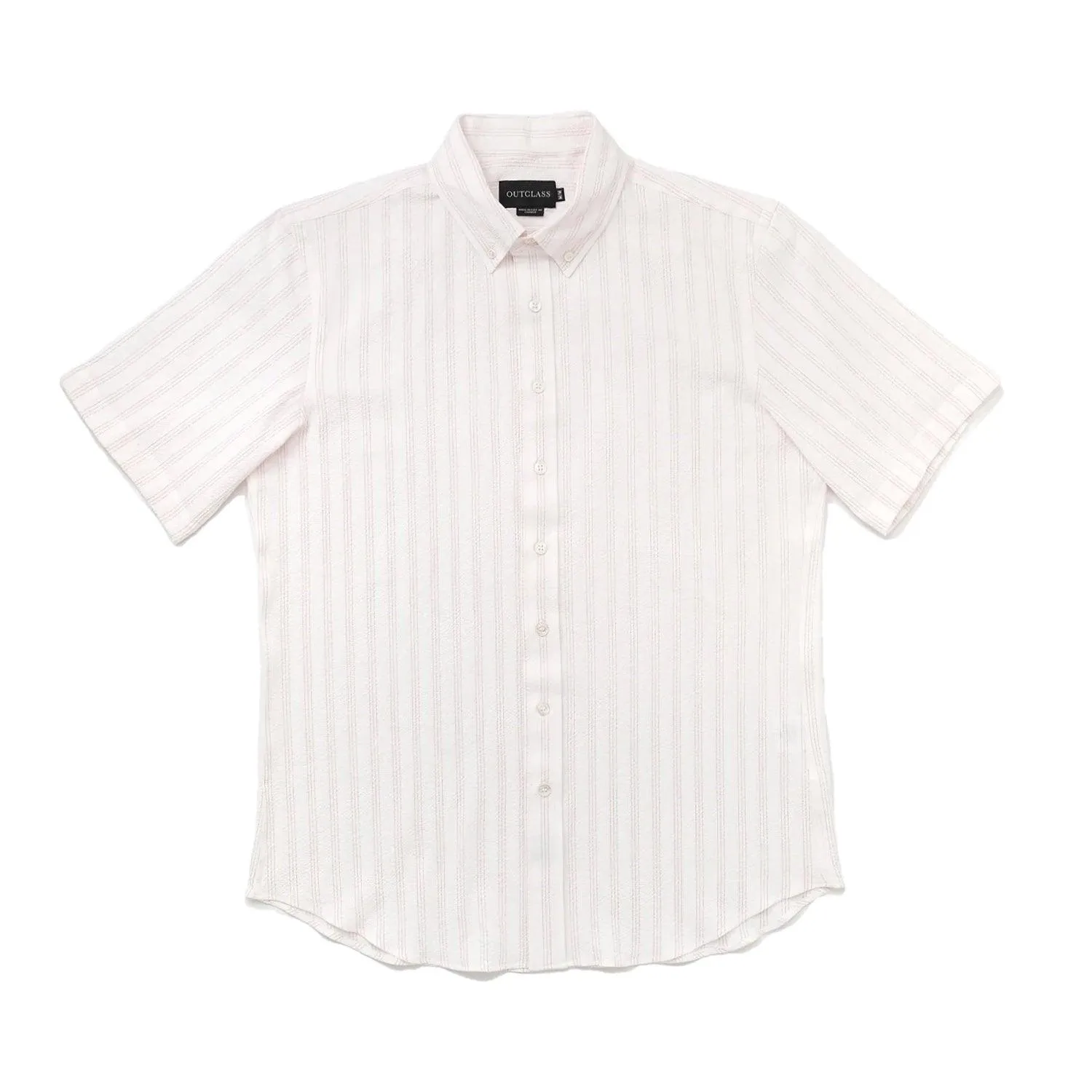 Salmon Stripe Seersucker Shirt sold by Stomping Ground