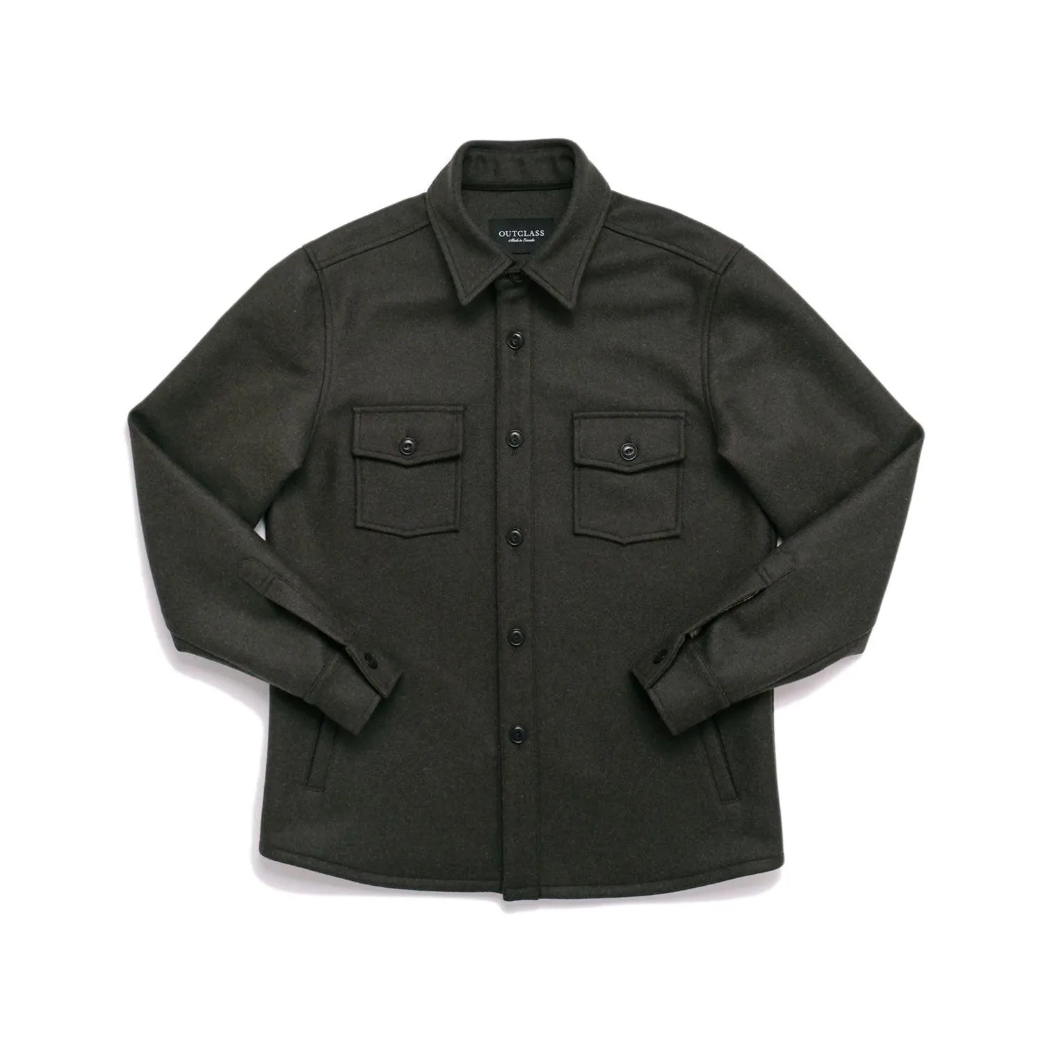 Olive Wool Overshirt sold by Stomping Ground