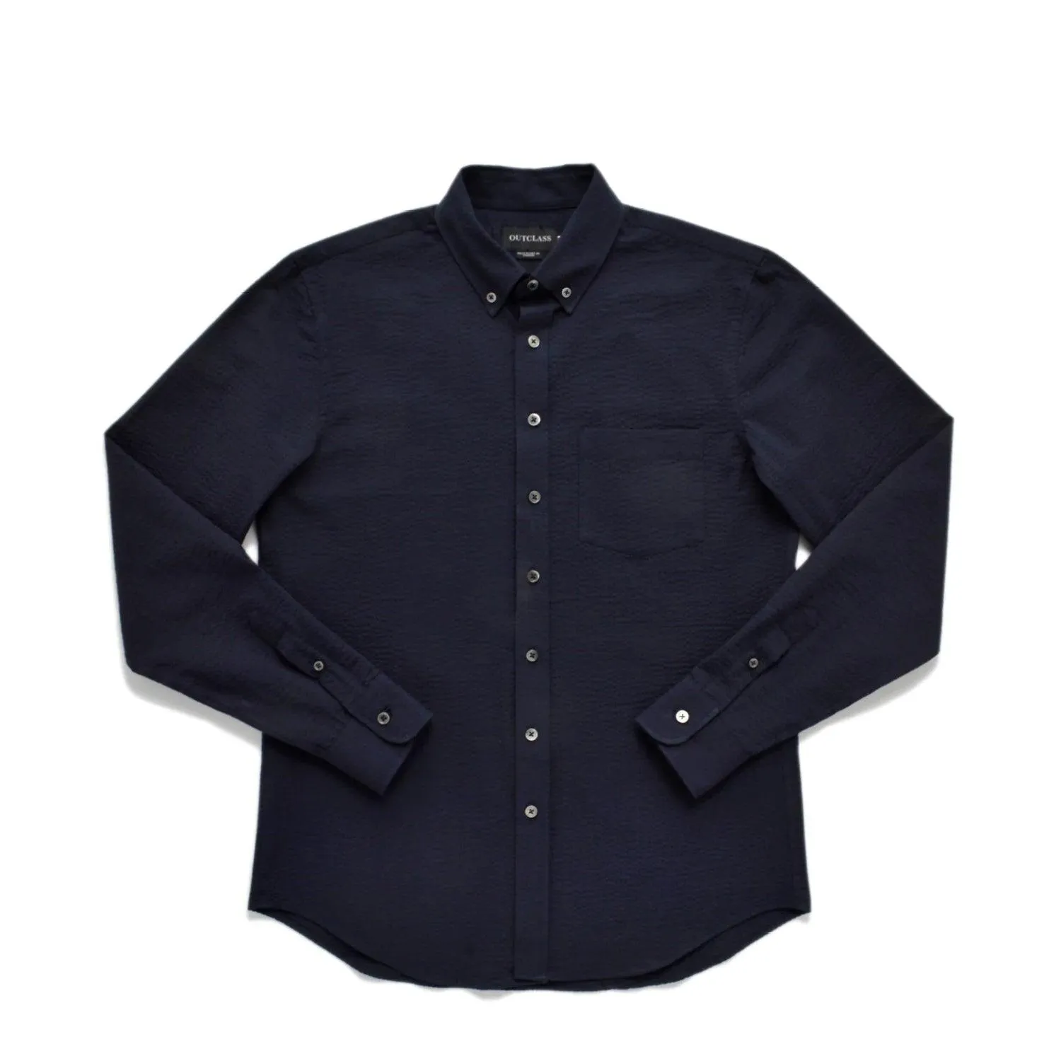 L/S Navy Seersucker sold by Stomping Ground