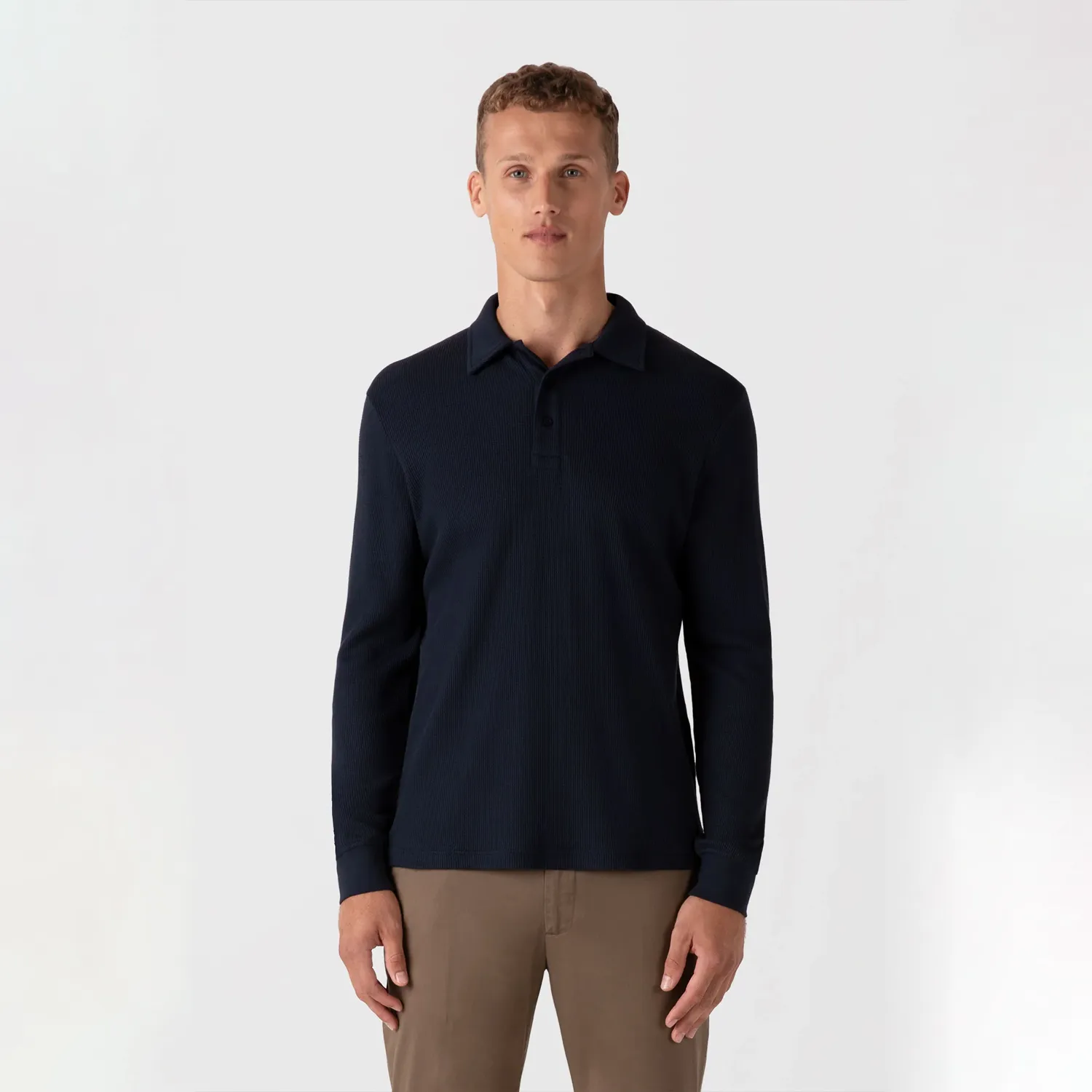 Long Sleeve Waffle Polo Shirt - Navy sold by Stomping Ground product image thumbnail 2