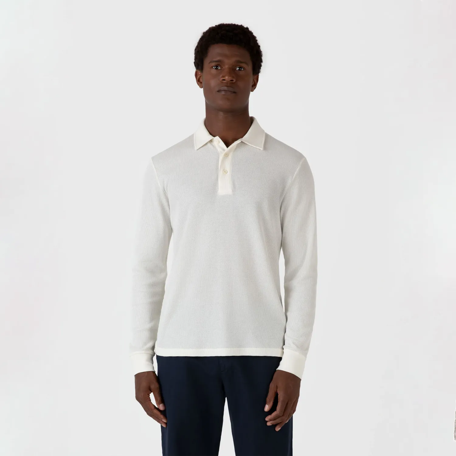 Long Sleeve Waffle Polo Shirt - Ecru sold by Stomping Ground product image thumbnail 3