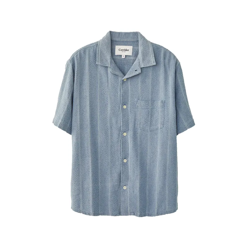S/S Striped Seersucker Shirt - Indigo sold by Stomping Ground