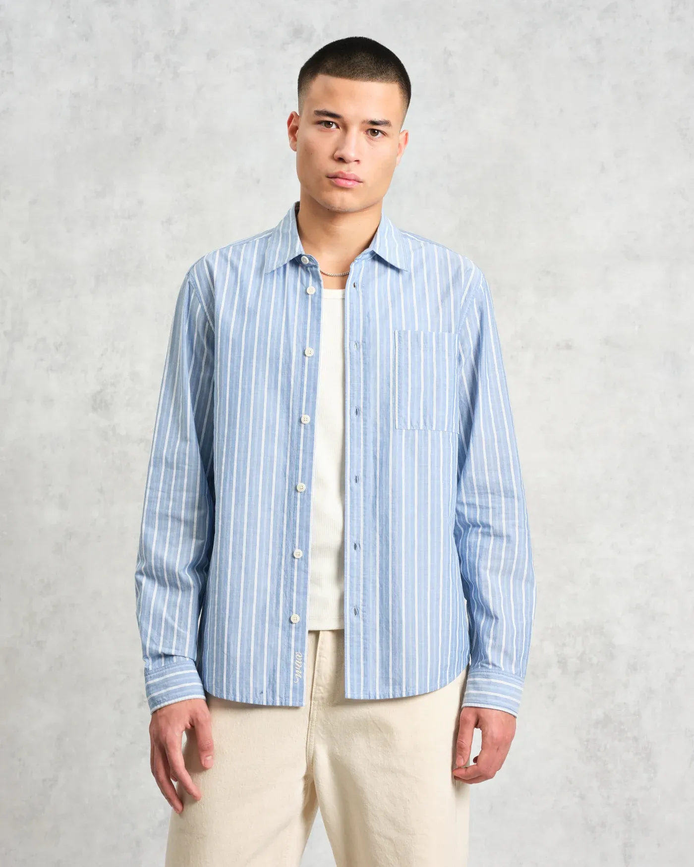 Long Sleeve Rove Shirt - Blue Striped Cotton Poplin sold by Stomping Ground product image thumbnail 3