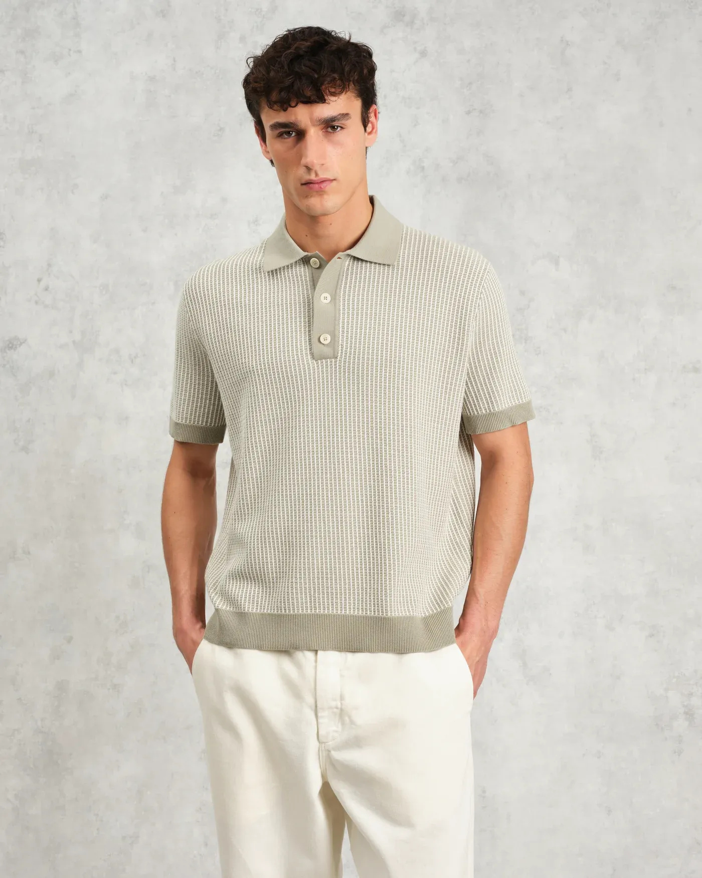 S/S Turin Knit Polo - Light Khaki Ladder Stripe sold by Stomping Ground product image thumbnail 3