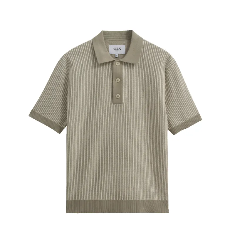 S/S Turin Knit Polo - Light Khaki Ladder Stripe sold by Stomping Ground