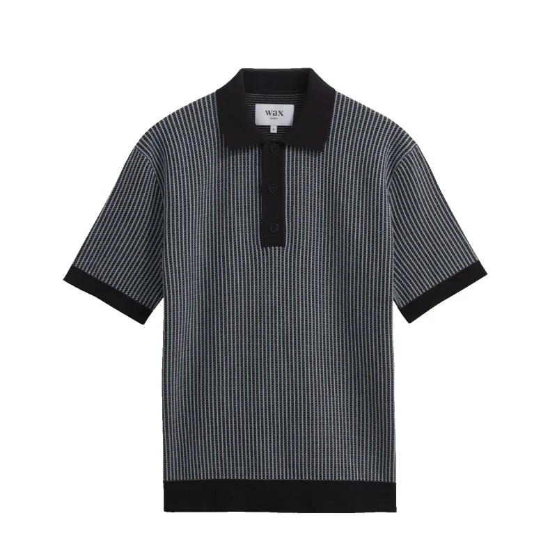 S/S Turin Knit Polo - Navy Ladder Stripe sold by Stomping Ground