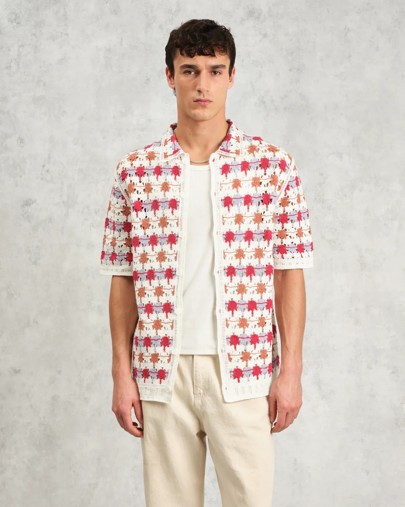 S/S Porto Shirt - Ecru & Multicolor Splash Crochet sold by Stomping Ground product image thumbnail 3