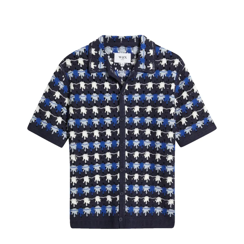 S/S Porto Shirt - Navy Splash Crochet made by Wax London