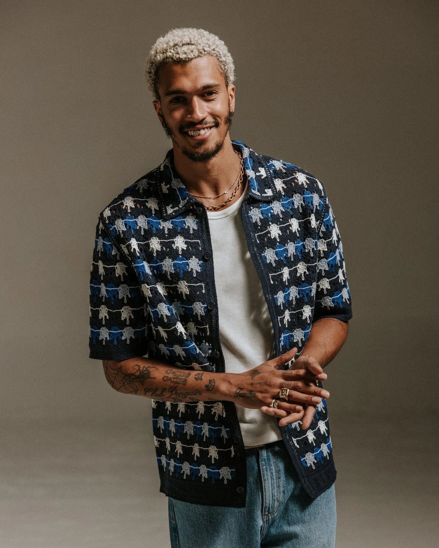 S/S Porto Shirt - Navy Splash Crochet sold by Stomping Ground product image thumbnail 3