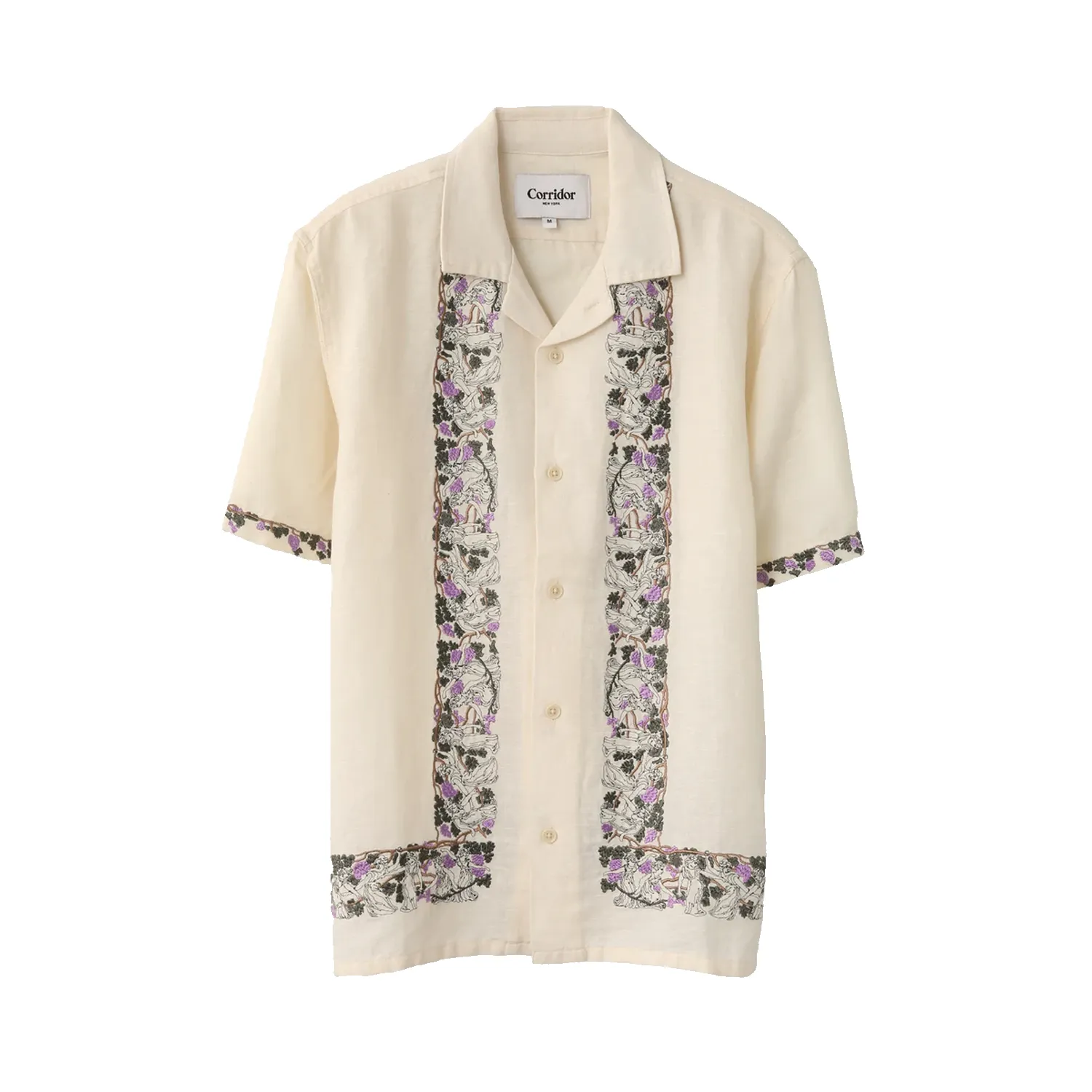 Bacchanal Embroidery S/S Camp Shirt - Natural sold by Stomping Ground