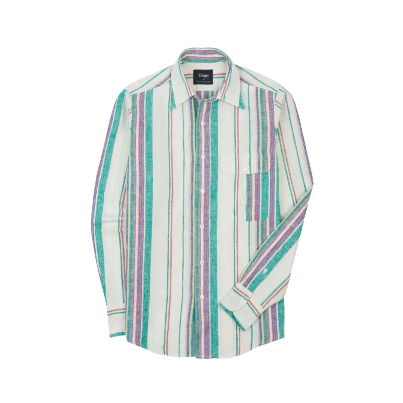 LP Striped Linen Shirt - Purple, White & Green sold by Stomping Ground