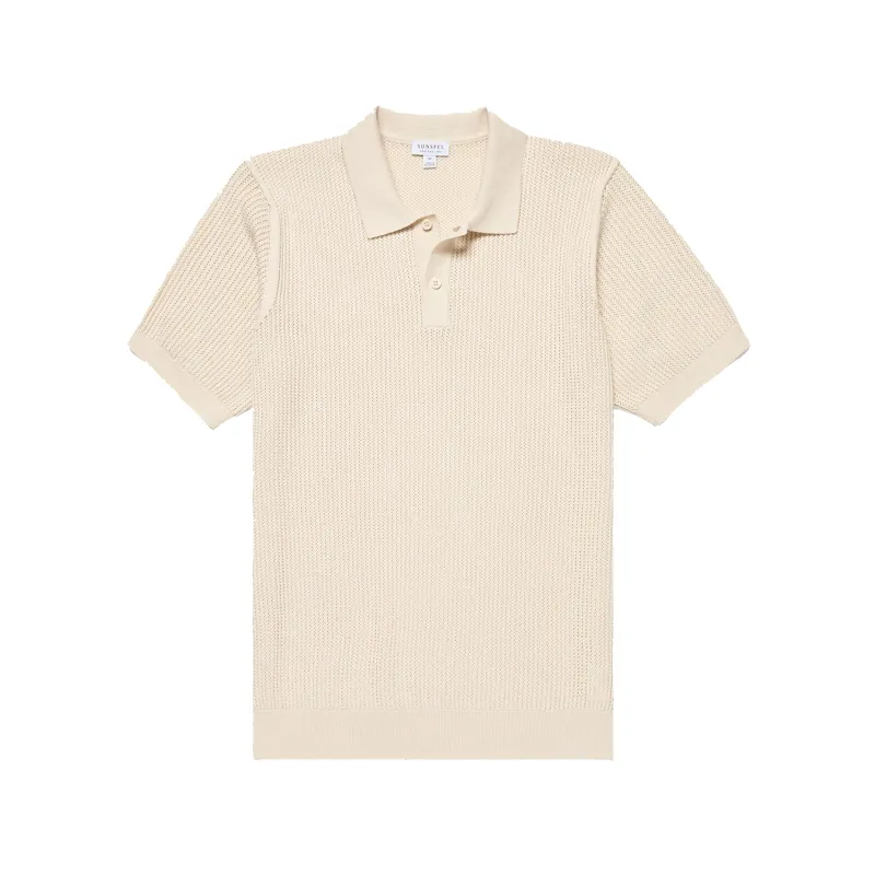 S/S Linear Mesh Stitch Polo Shirt - Ecru sold by Stomping Ground