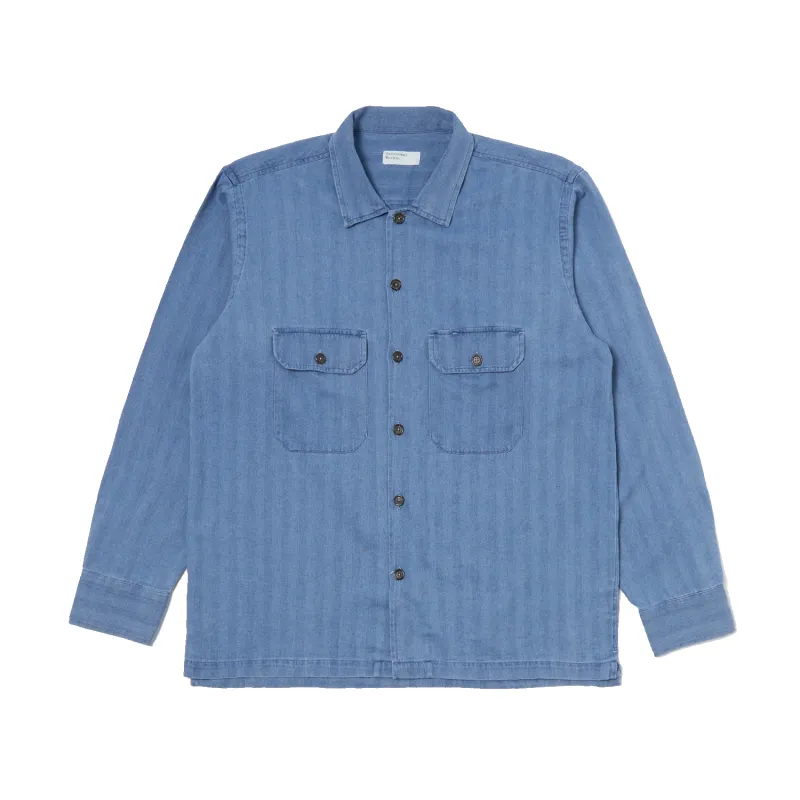 L/S Utility Shirt - Washed Indigo Herringbone sold by Stomping Ground