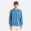 L/S Utility Shirt - Washed Indigo Herringbone sold by Stomping Ground