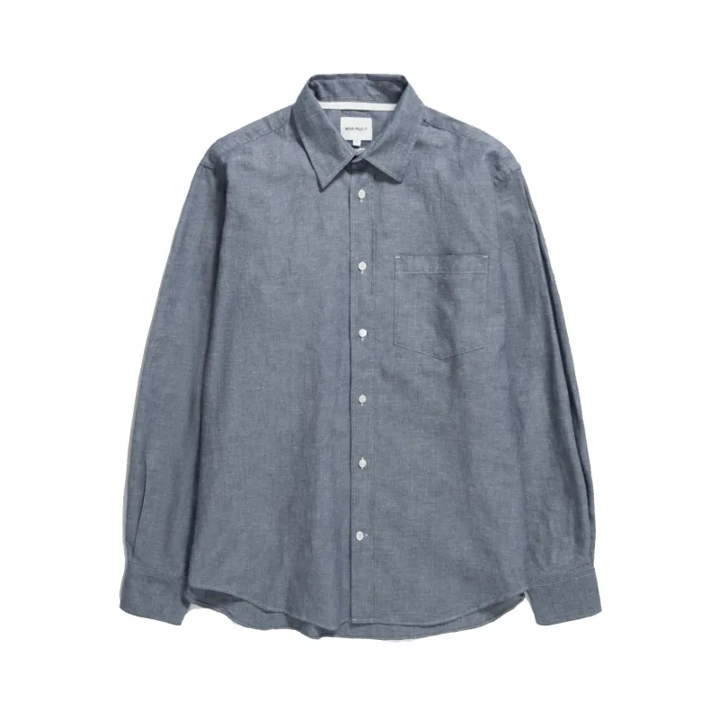 Algot Relaxed L/S Cotton Linen Shirt - Dark Navy sold by Stomping Ground