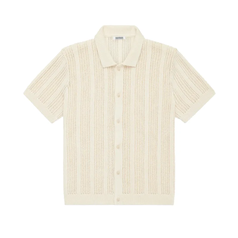 Short Sleeve Knit Shirt - Ecru Mesh Stripe sold by Stomping Ground