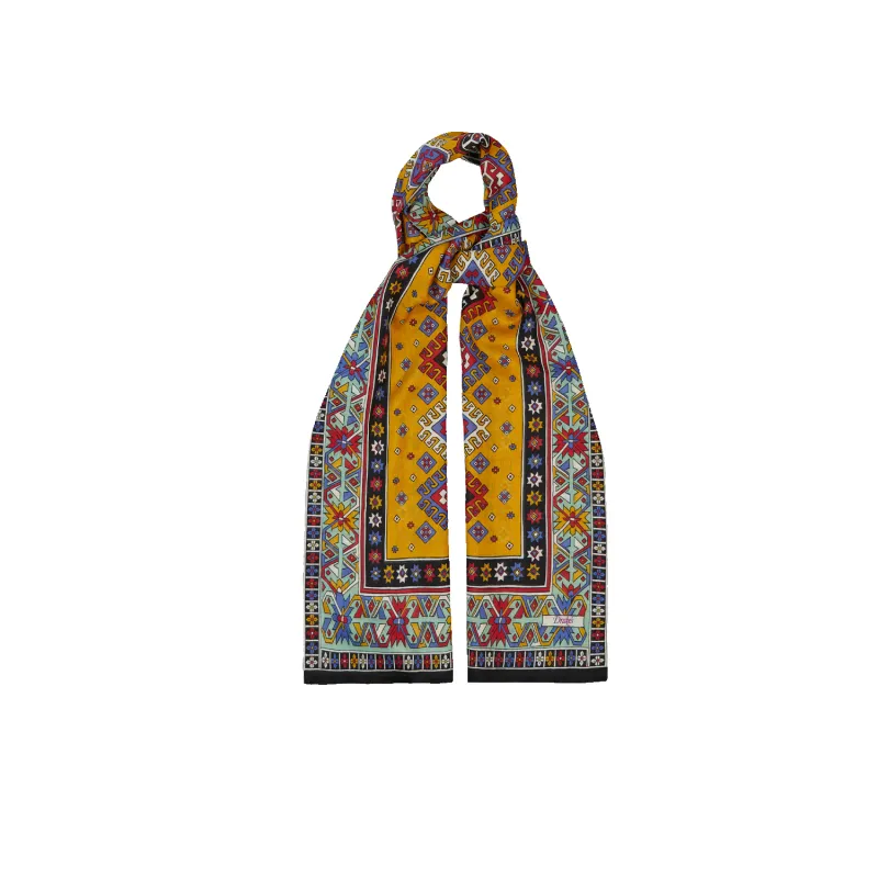 Kilim Print Tubular Wool Silk Scarf - Gold & Green sold by Stomping Ground