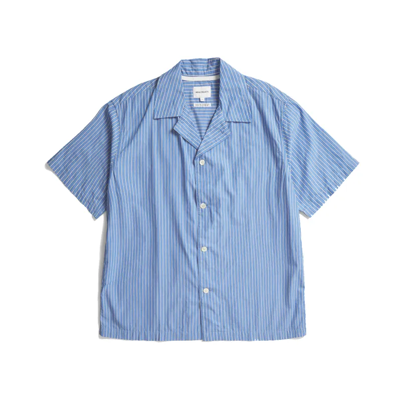 Mads Poplin Stripe S/S Shirt - Navy sold by Stomping Ground