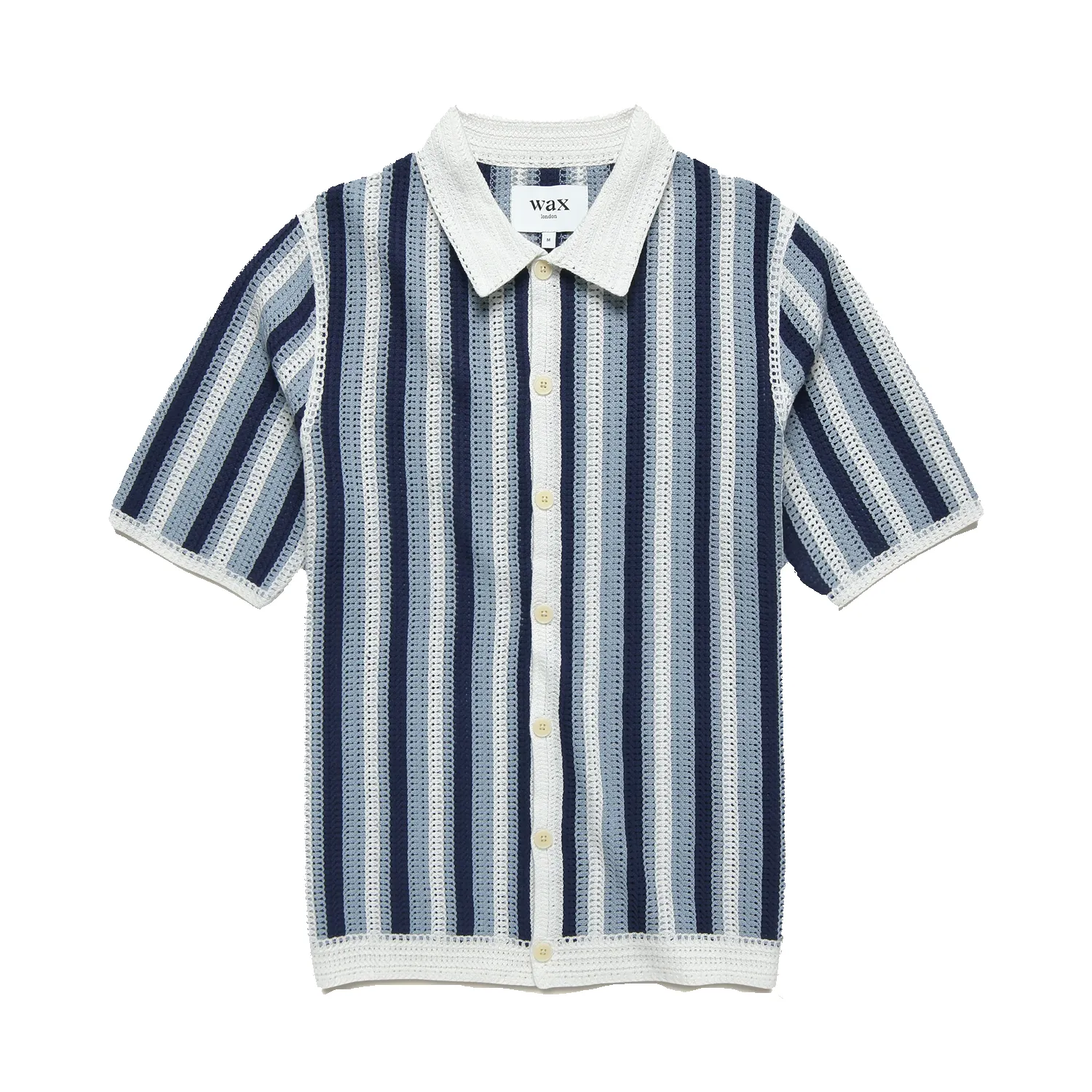 S/S Porto Shirt - Stripe Crochet- Blue/Ecru sold by Stomping Ground
