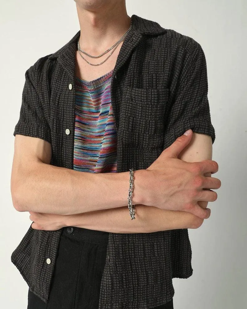 Rainbow Weave Camp Collar Shirt - Black sold by Stomping Ground product image thumbnail 3