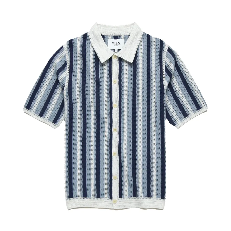 S/S Porto Shirt - Stripe Crochet- Blue/Ecru sold by Stomping Ground