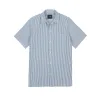 SS Stripe Cotton-Linen Camp Collar - Blue sold by Stomping Ground