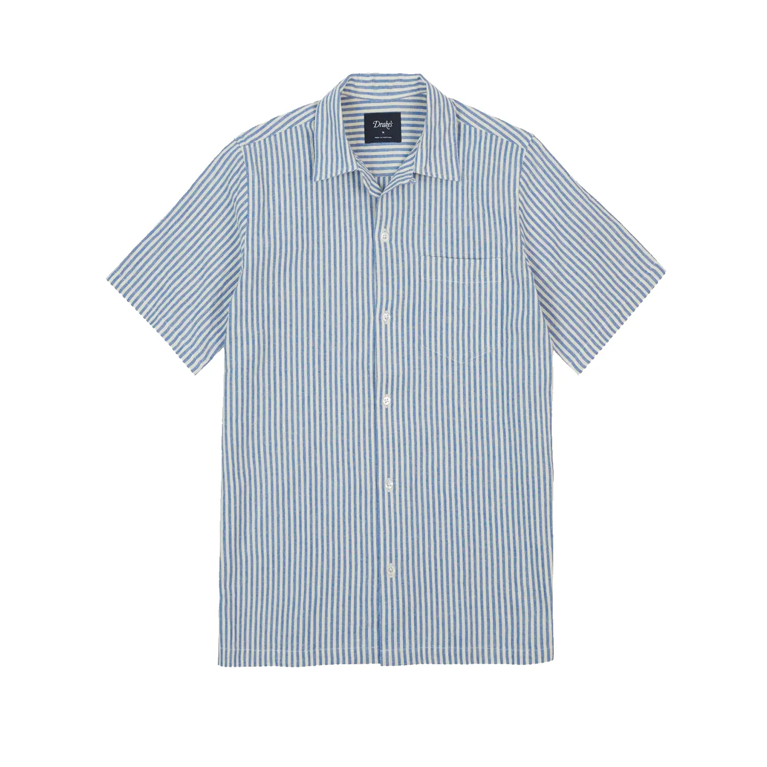 SS Stripe Cotton-Linen Camp Collar - Blue sold by Stomping Ground