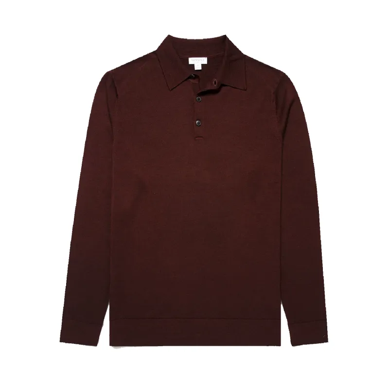Fine Knit Merino L/S Knit Polo Shirt - Bakelite sold by Stomping Ground