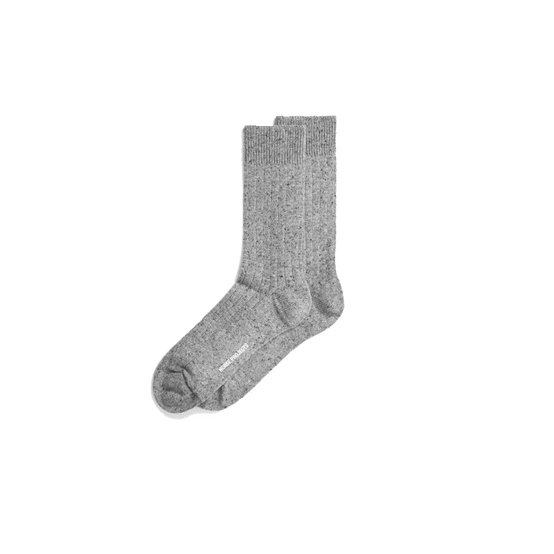 Bjarki Neps Wool Rib Sock - Grey Melange sold by Stomping Ground