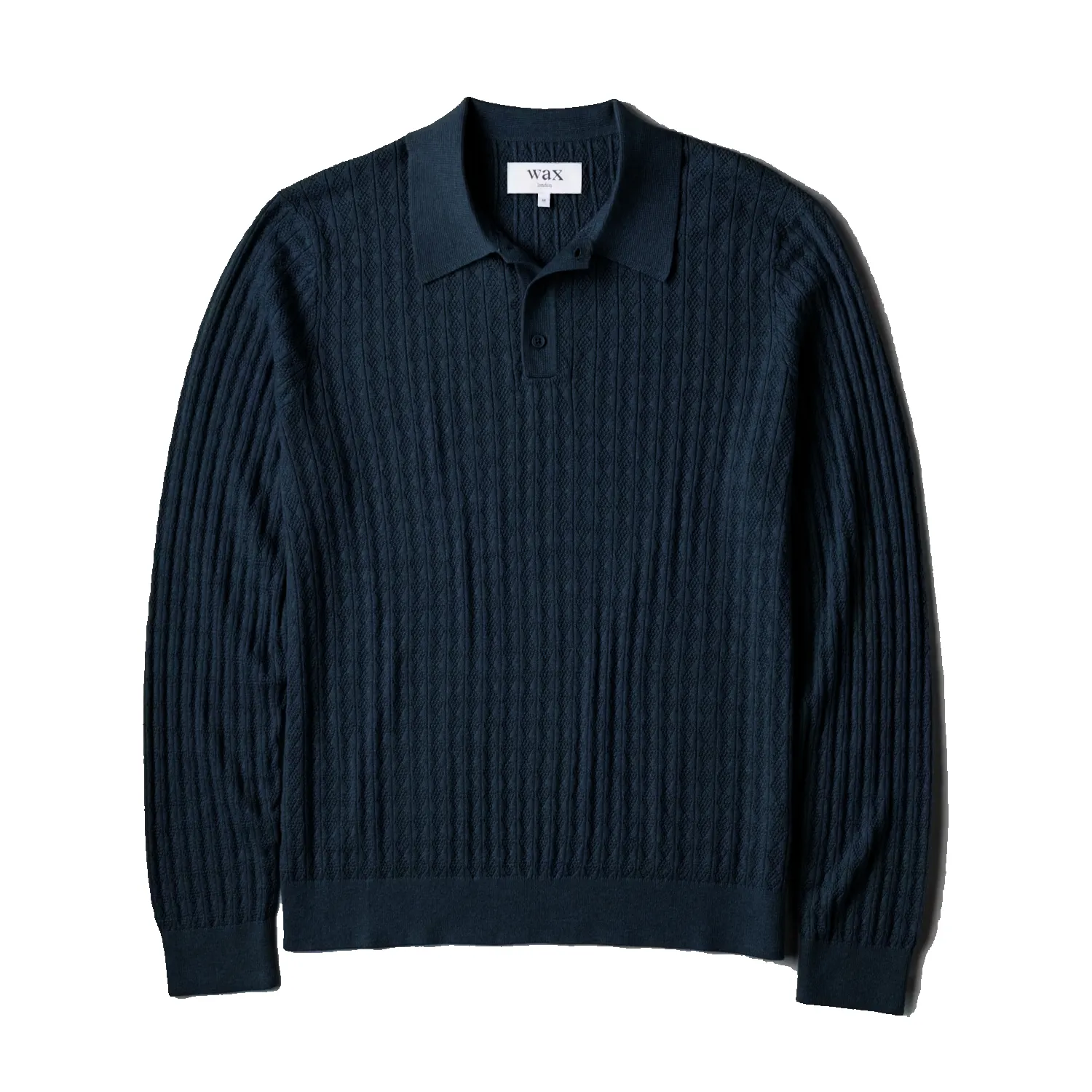 Oban - Navy Diamond Stripe Knitted Polo sold by Stomping Ground