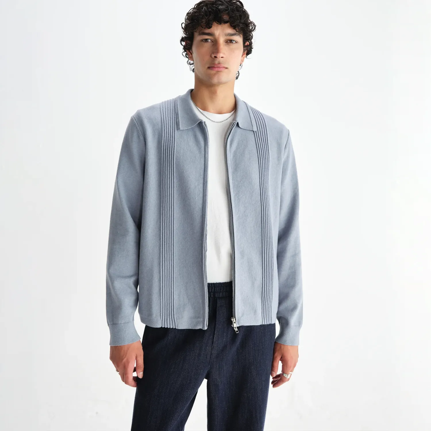 Lennox - Grey Blue Milano Stripe Knitted Polo sold by Stomping Ground product image thumbnail 3