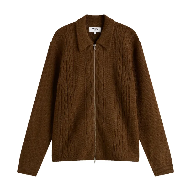 Friar - Brown Brush Cable Knit Zip Cardigan sold by Stomping Ground