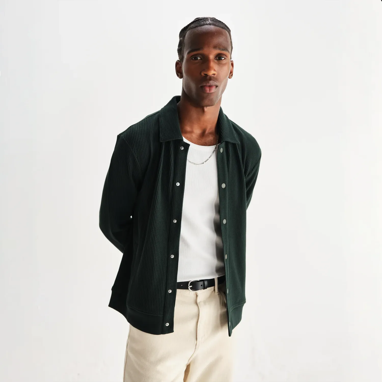 Hays - Dark Green Structured Waffle Overshirt sold by Stomping Ground product image thumbnail 3