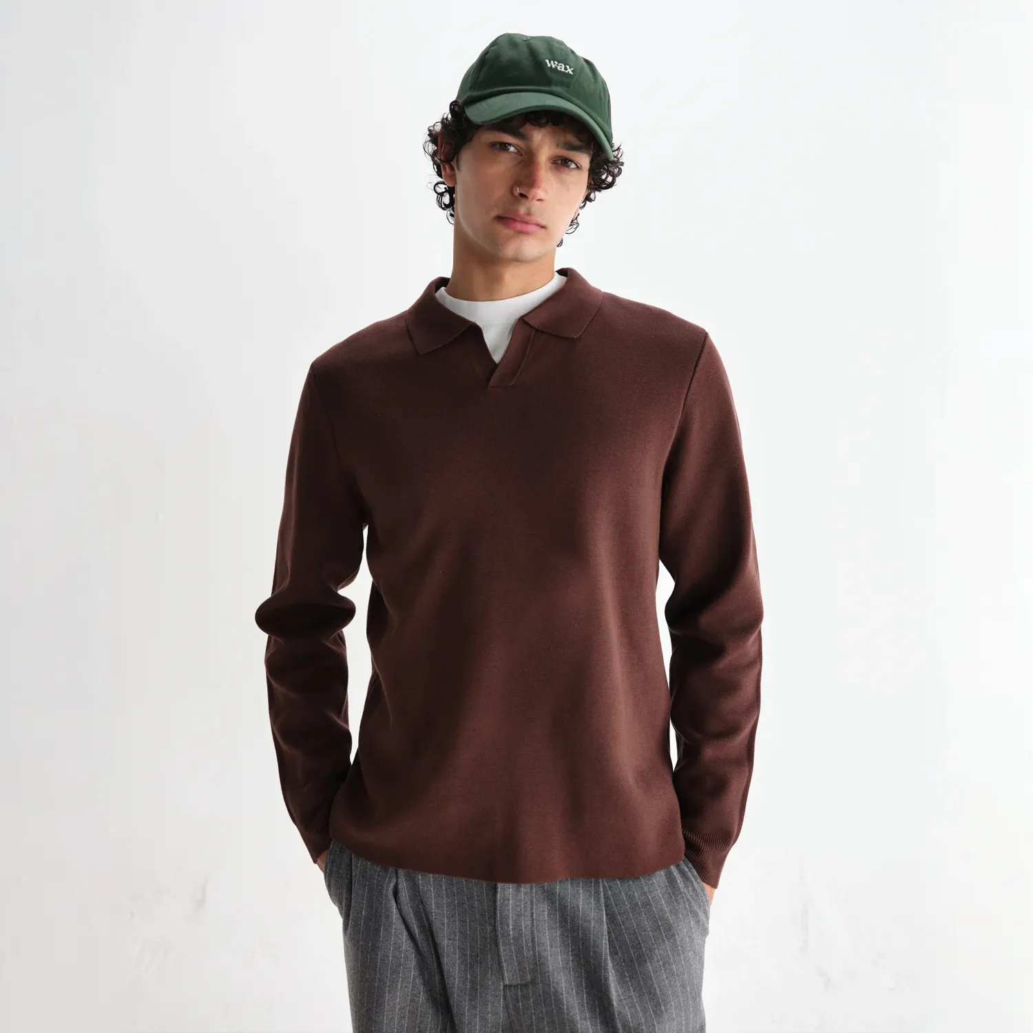 Carter Open Collar Polo Milano Knit - Brown sold by Stomping Ground product image thumbnail 3