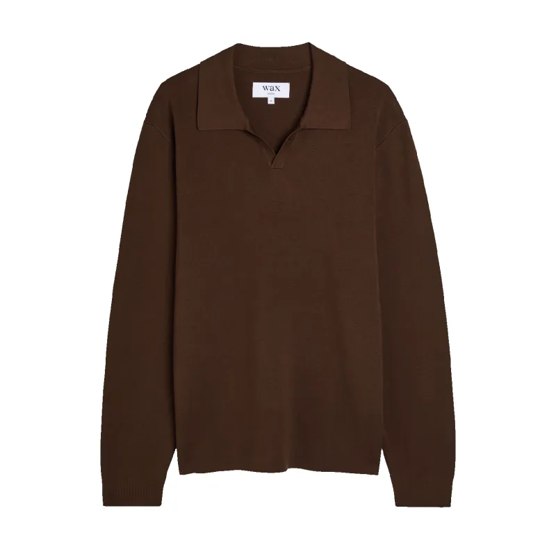 Carter Open Collar Polo Milano Knit - Brown sold by Stomping Ground