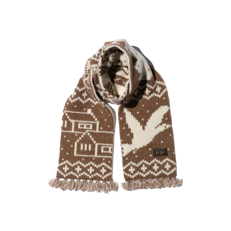 Muffler Jacquard Nordic Scarf - Brown sold by Stomping Ground