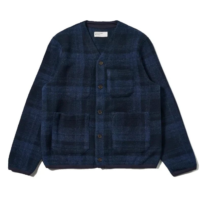 Cardigan Moh Check Fleece - Navy sold by Stomping Ground