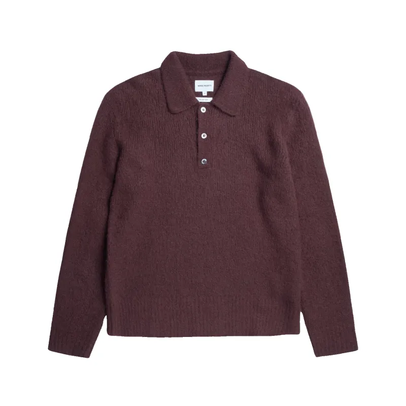 Rasmus Relaxed Brushed Polo - Mahogany sold by Stomping Ground
