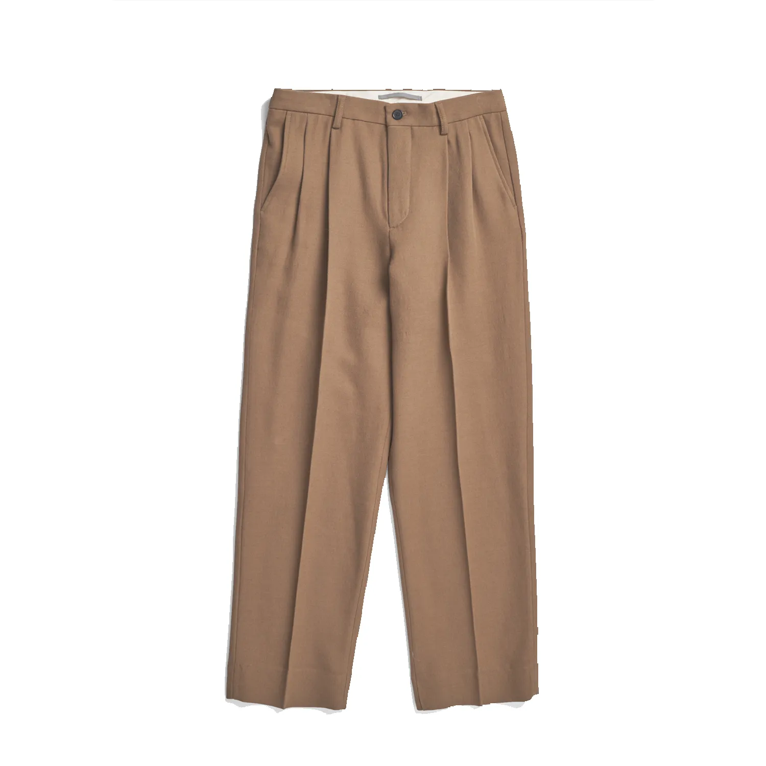 Benn Relaxed Cavalry Cotton Wool Pleated Trouser - Oak sold by Stomping Ground