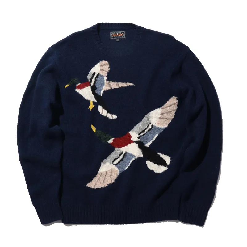Intarsia Crewneck Duck - Navy sold by Stomping Ground