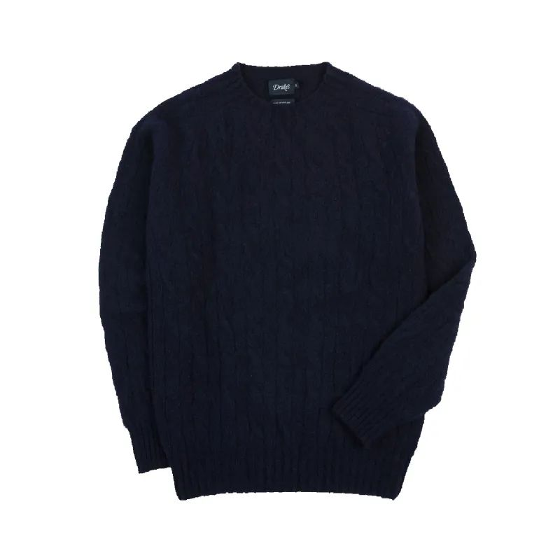 Brushed Shetland Cable Jumper - Navy sold by Stomping Ground