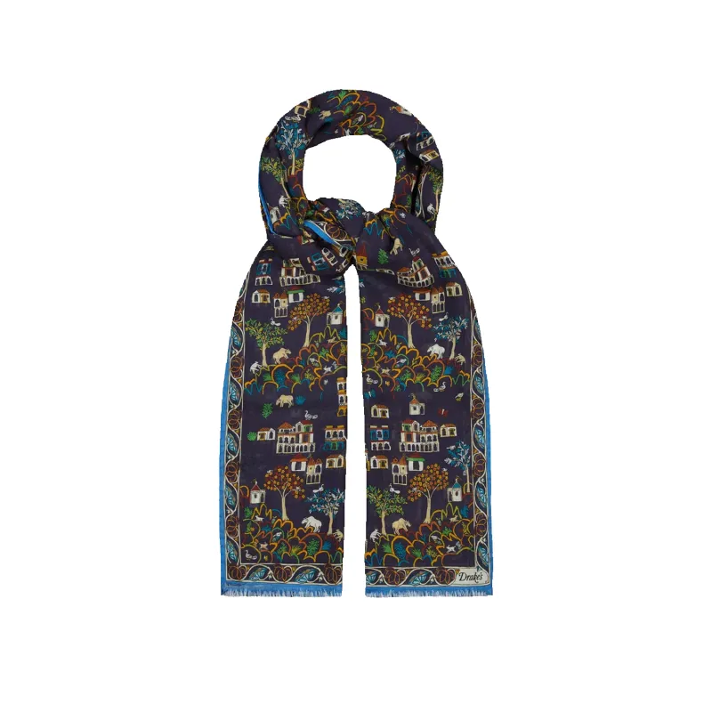 Antique Village Printed Scarf - Navy sold by Stomping Ground