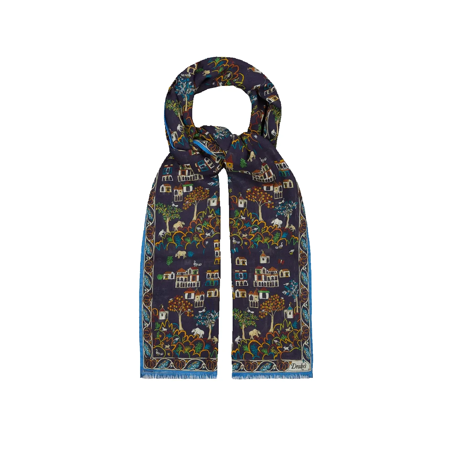 Antique Village Printed Scarf - Navy sold by Stomping Ground