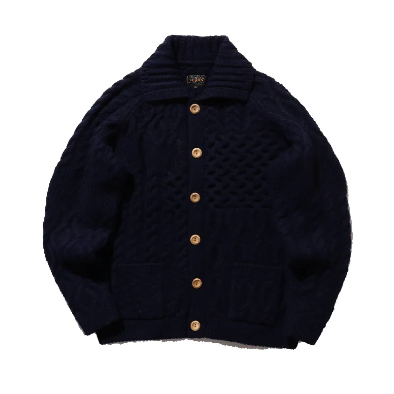 Aran Patchwork Cardigan - Navy sold by Stomping Ground